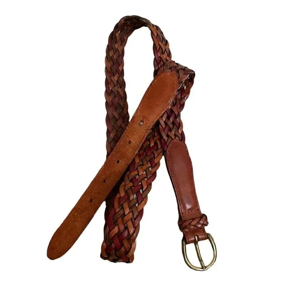 Genuine leather braided belt with gold metal buckle bohemian one size - Picture 7 of 8